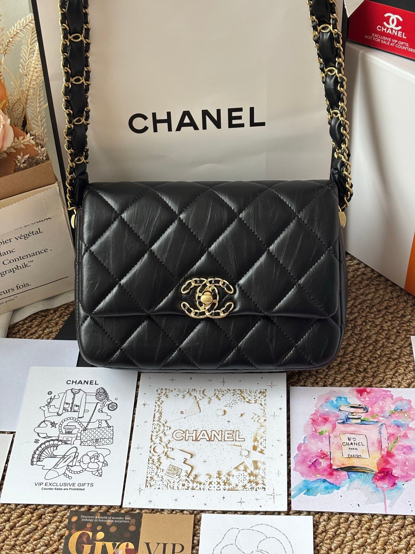 Black Lambskin Vintage Style Flap Bag