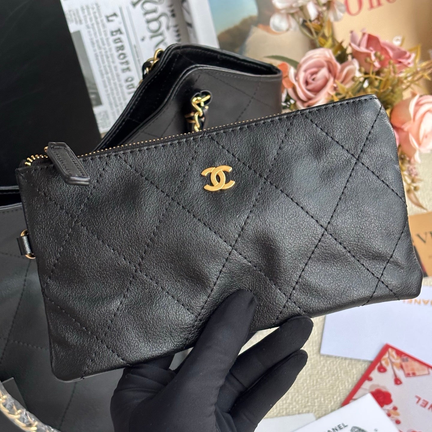 Black Soft Sheepskin Tote 25S 30x12x27