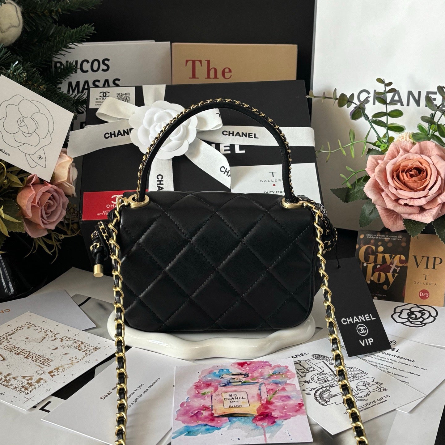 Black Sheepskin Bag with adjustable handle 17x12