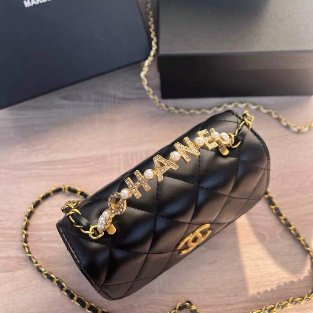 Small Flap Bag with cc Pearl Handle