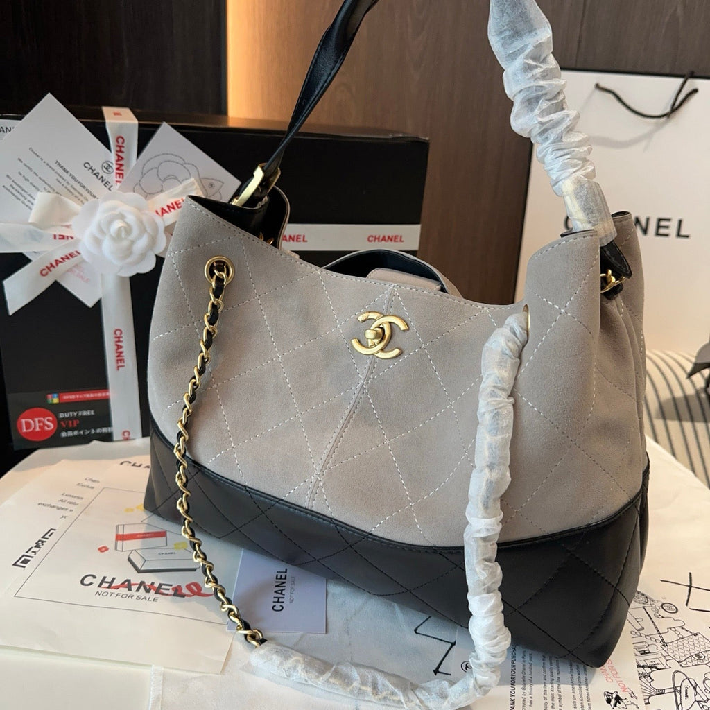 Suede Calfskin Shiny Lambskin Quilted Small Shopping Bag Grey Black Lovely Pink Cherry