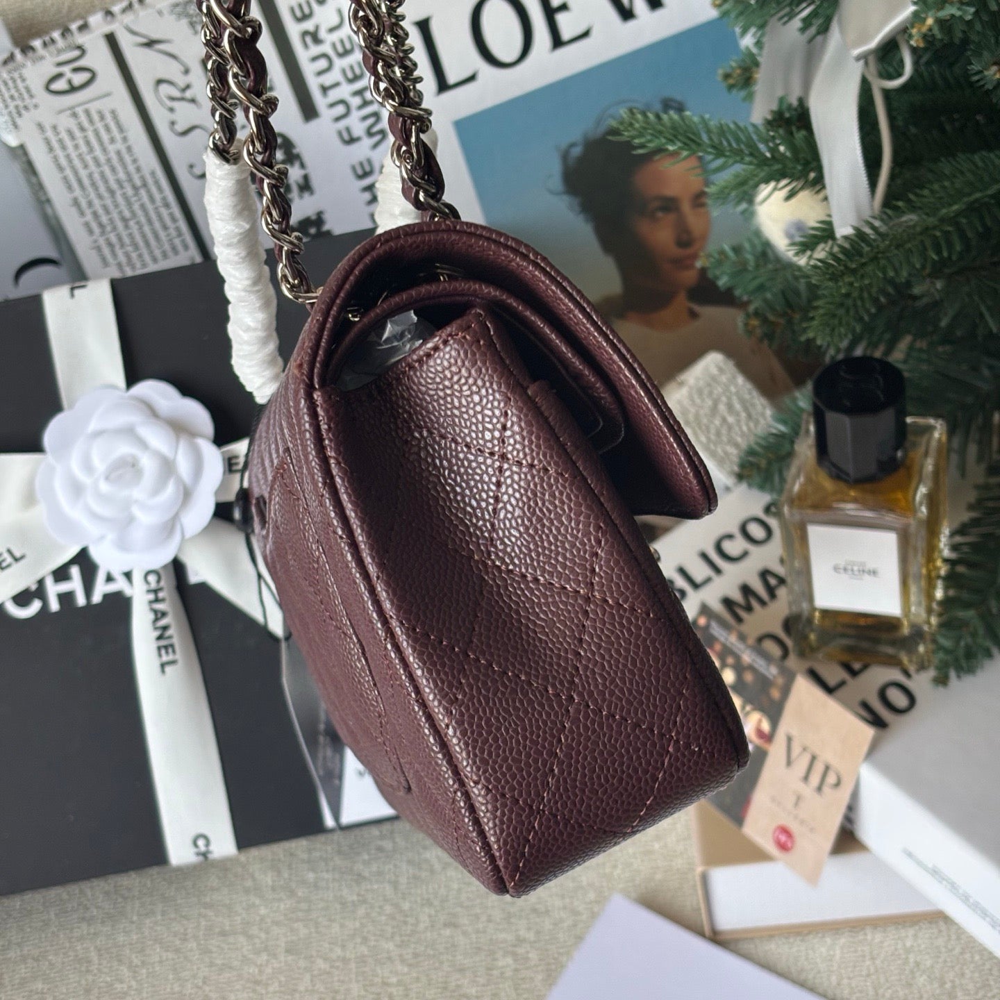 Burgundy Classic Flap Bag Lovely Pink Cherry