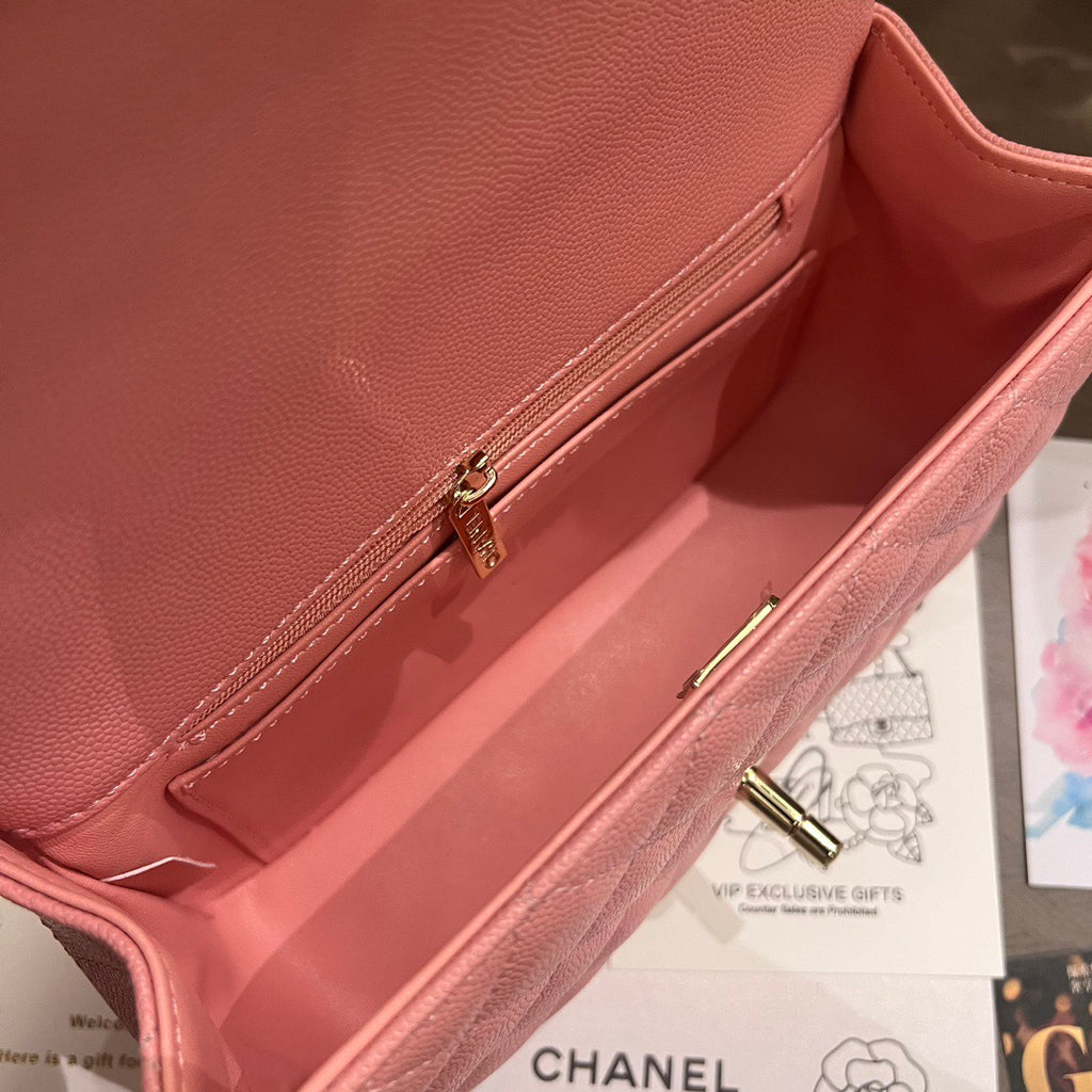 Pink Quilted Leather top Handle Flap bag