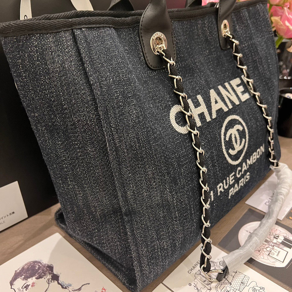 Denim Large Beach Tote with Straps Lovely Pink Cherry