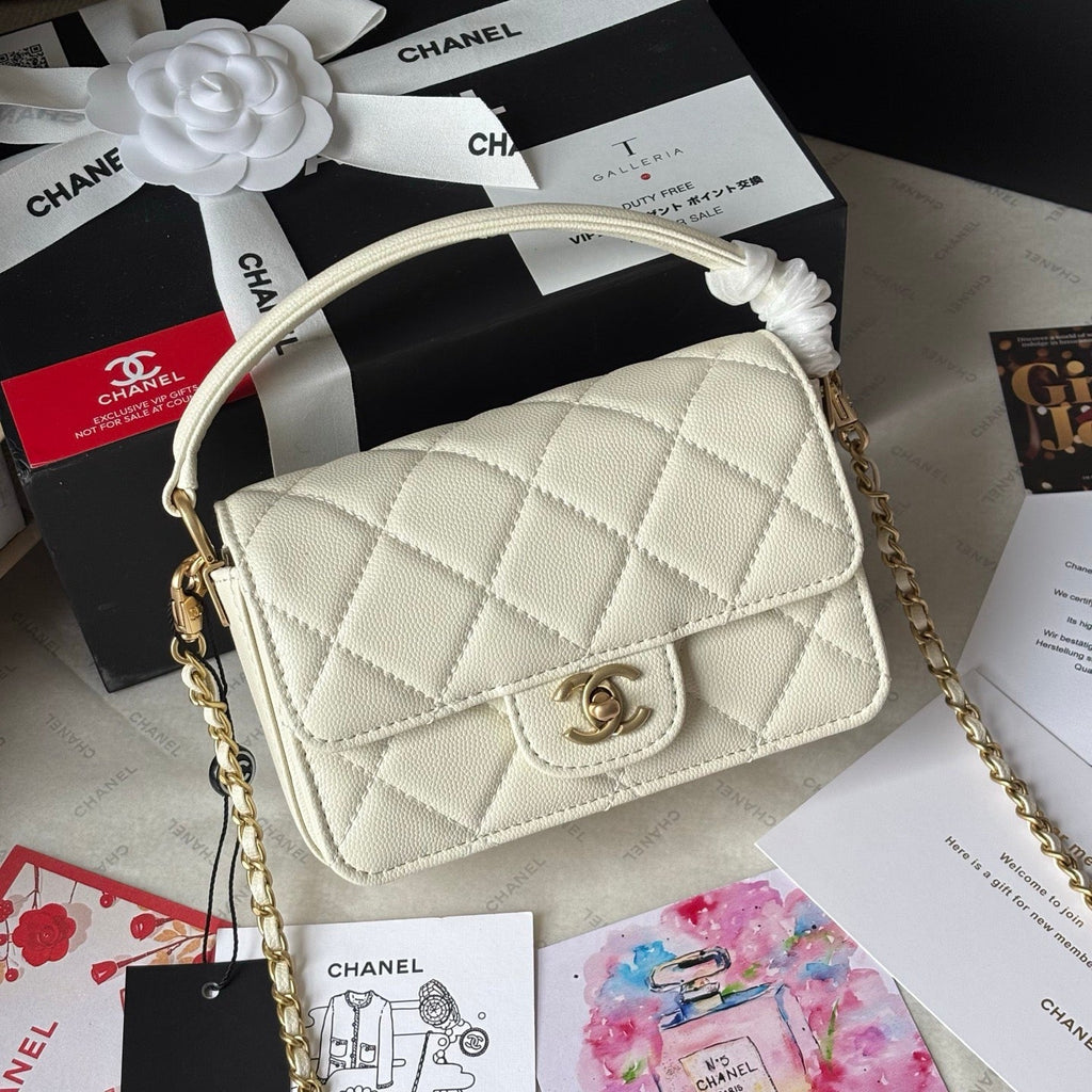 Cream Caviar Calfskin Leather 24K Mini Lovely Pink Cherry