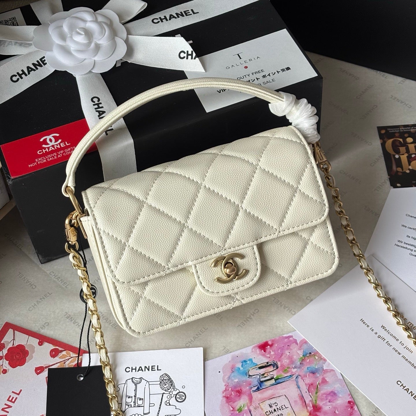 Cream Caviar Calfskin Leather 24K Mini Lovely Pink Cherry