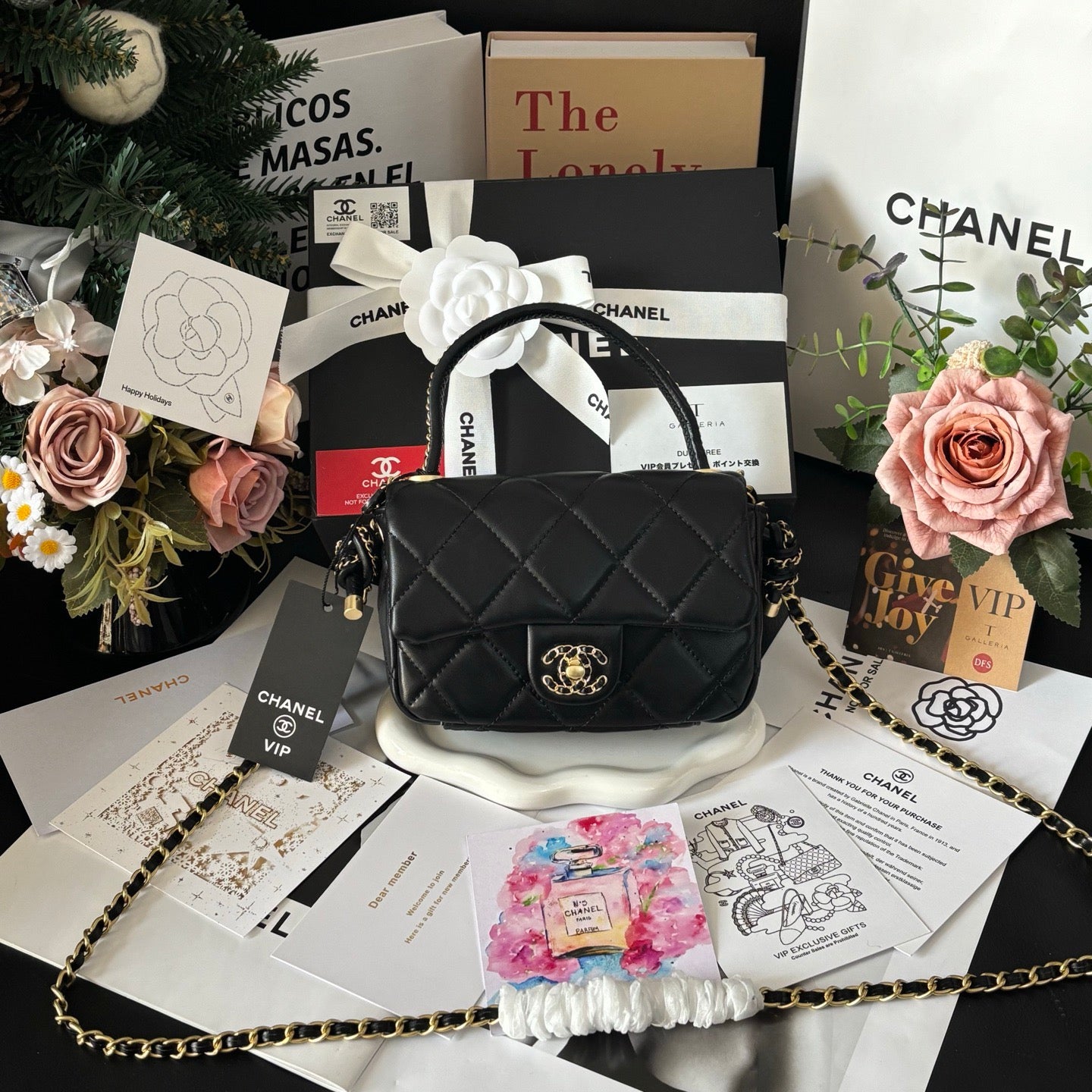 Black Sheepskin Bag with adjustable handle 17x12