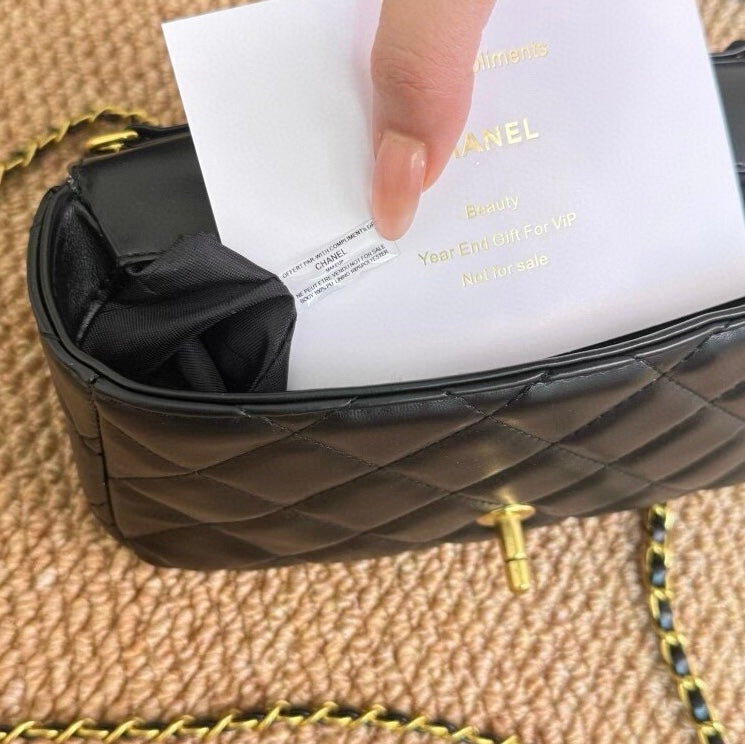 Medium Flap Bag with Pearl Chain