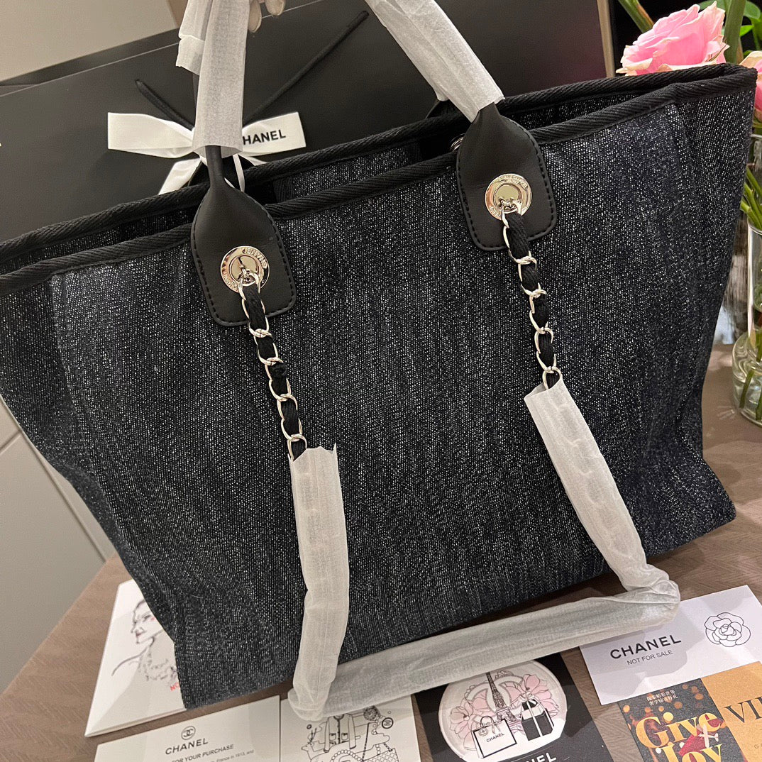 Denim Large Beach Tote with Straps
