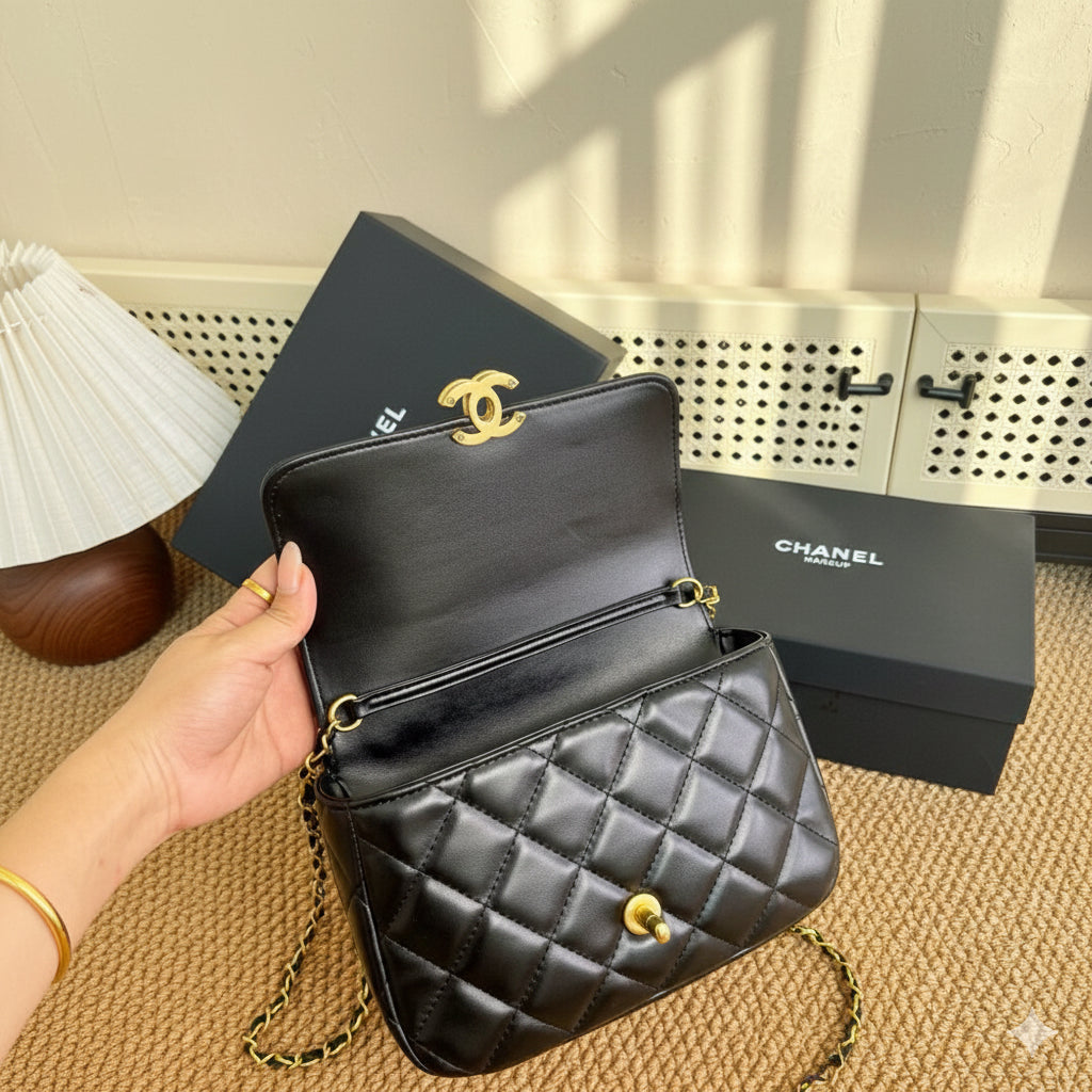 Medium Flap Bag with Pearl Chain