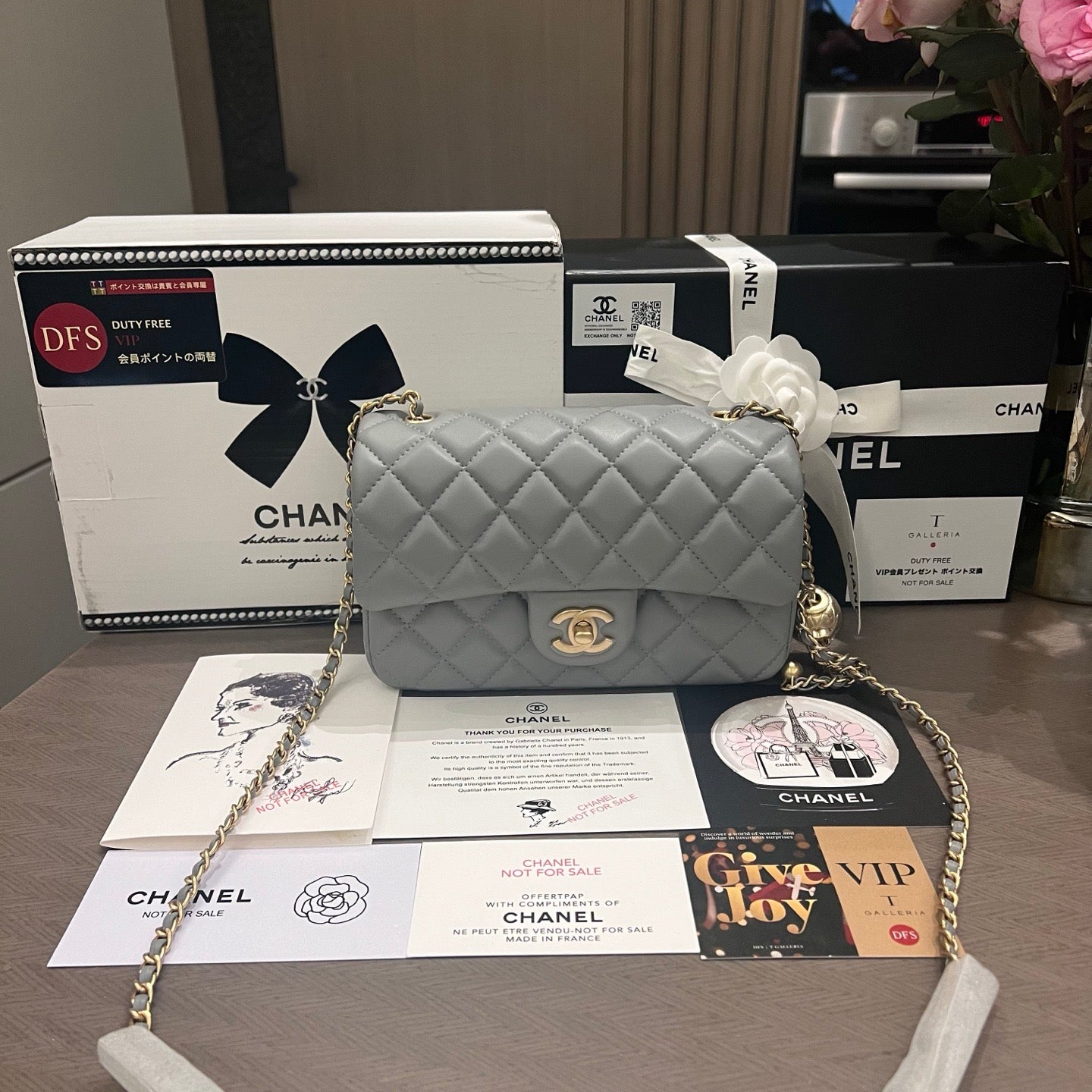 Elephant Grey Classic Flap With Golden Ball Chain