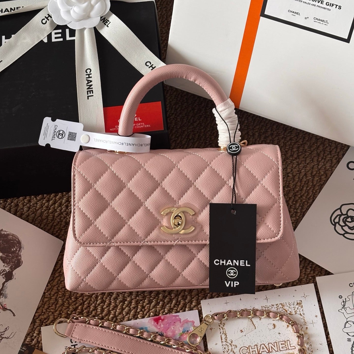 Elegant Pink Caviar Coco Top Handle Luxury Gift
