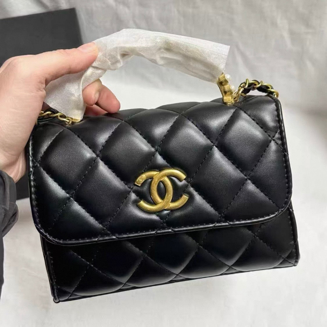 Small Flap Bag with cc Pearl Handle