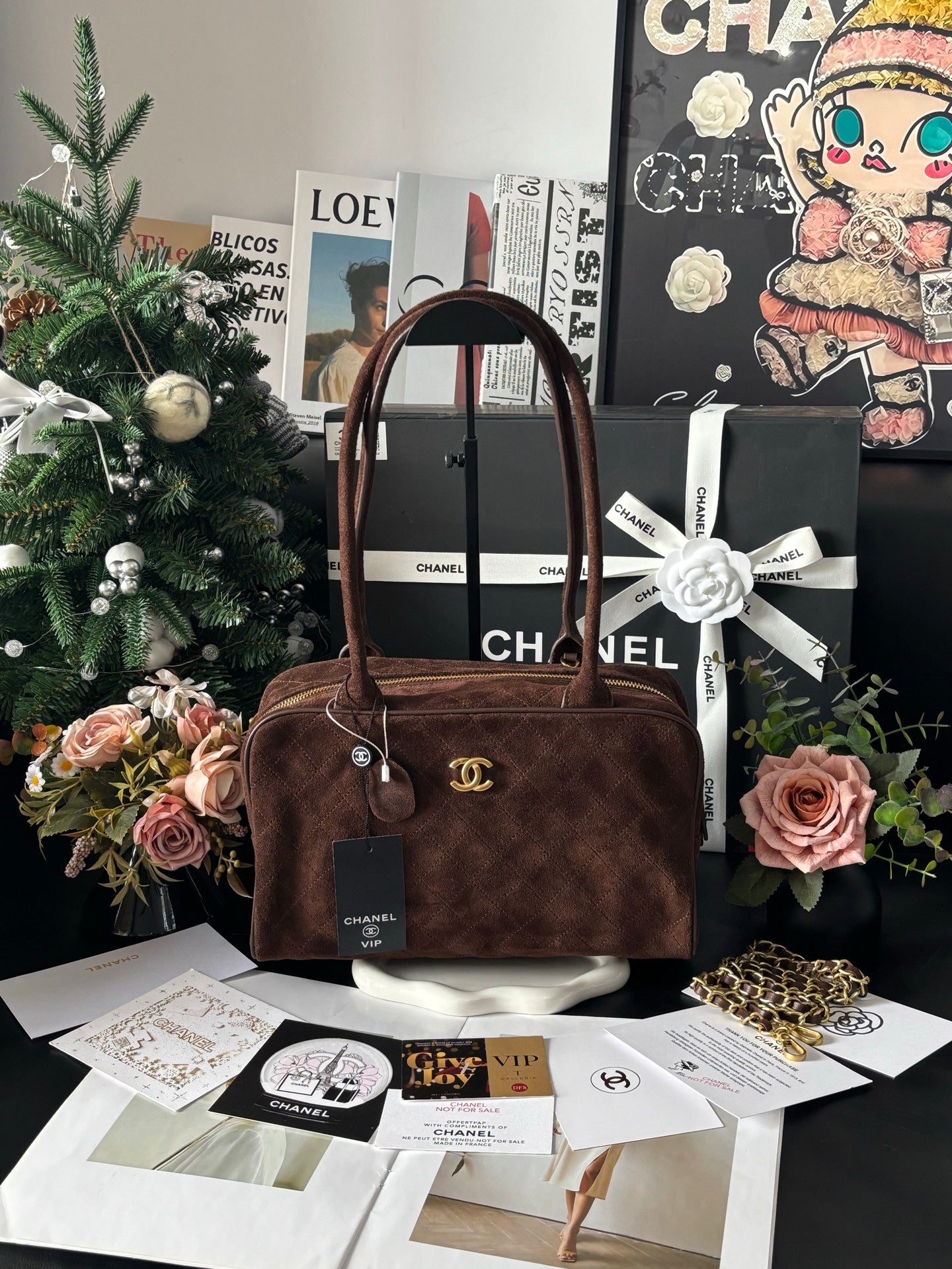 Chocolate Calfskin Suede Triangle Bag  31x12x18