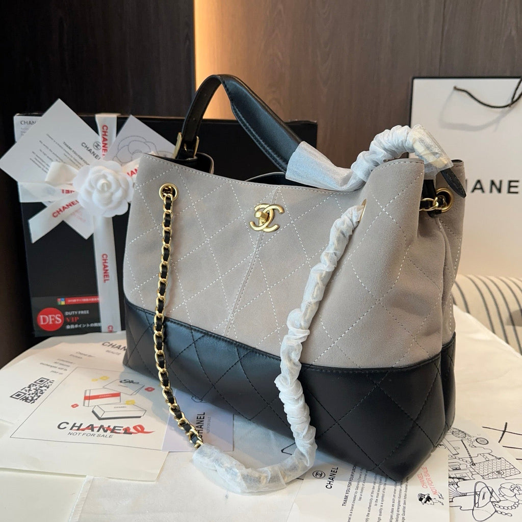 Suede Calfskin Shiny Lambskin Quilted Small Shopping Bag Grey Black Lovely Pink Cherry