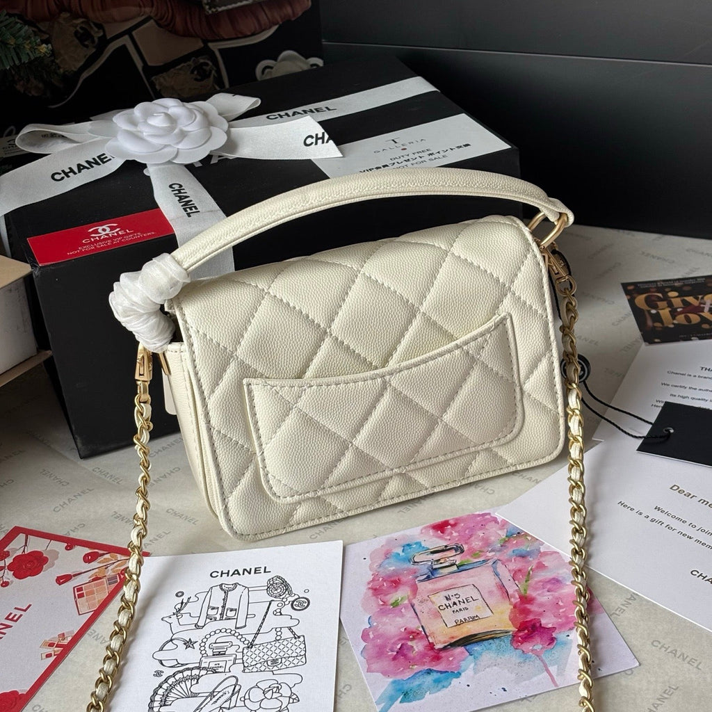 Cream Caviar Calfskin Leather 24K Mini Lovely Pink Cherry