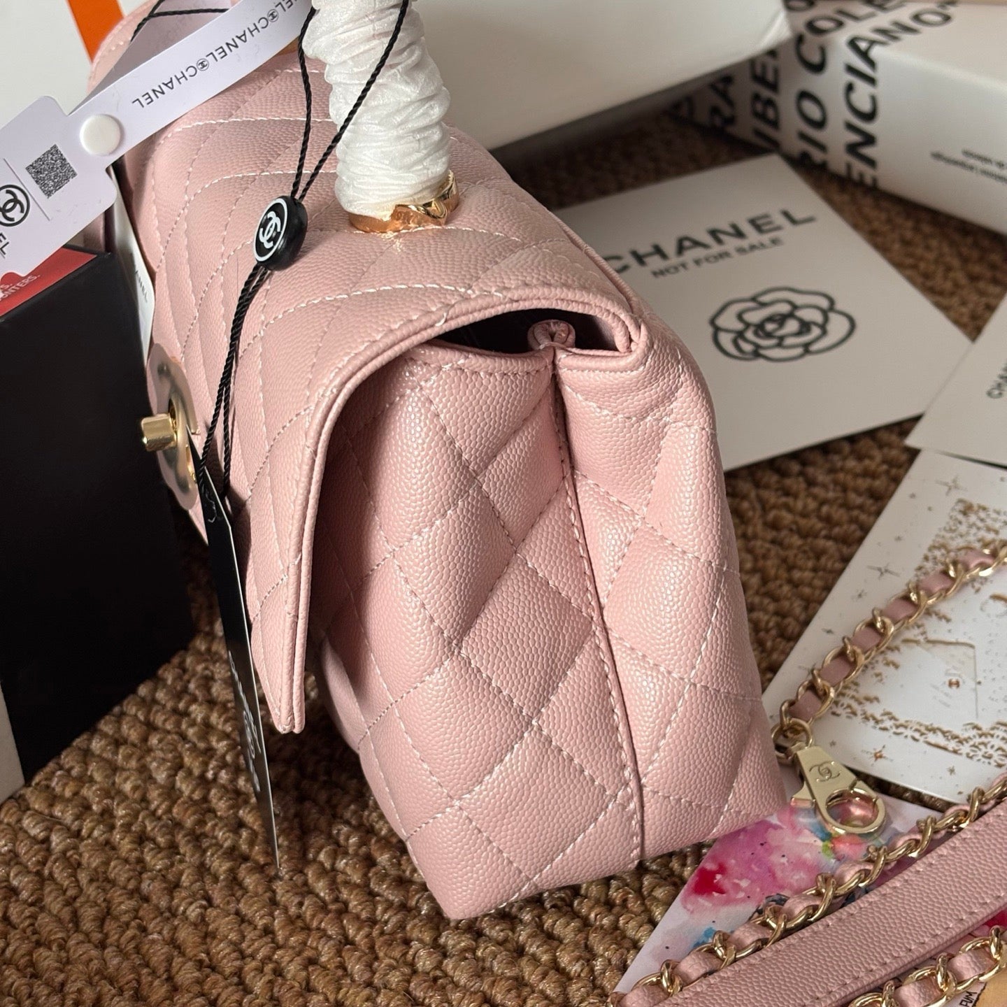Elegant Pink Caviar Coco Top Handle Luxury Gift Lovely Pink Cherry