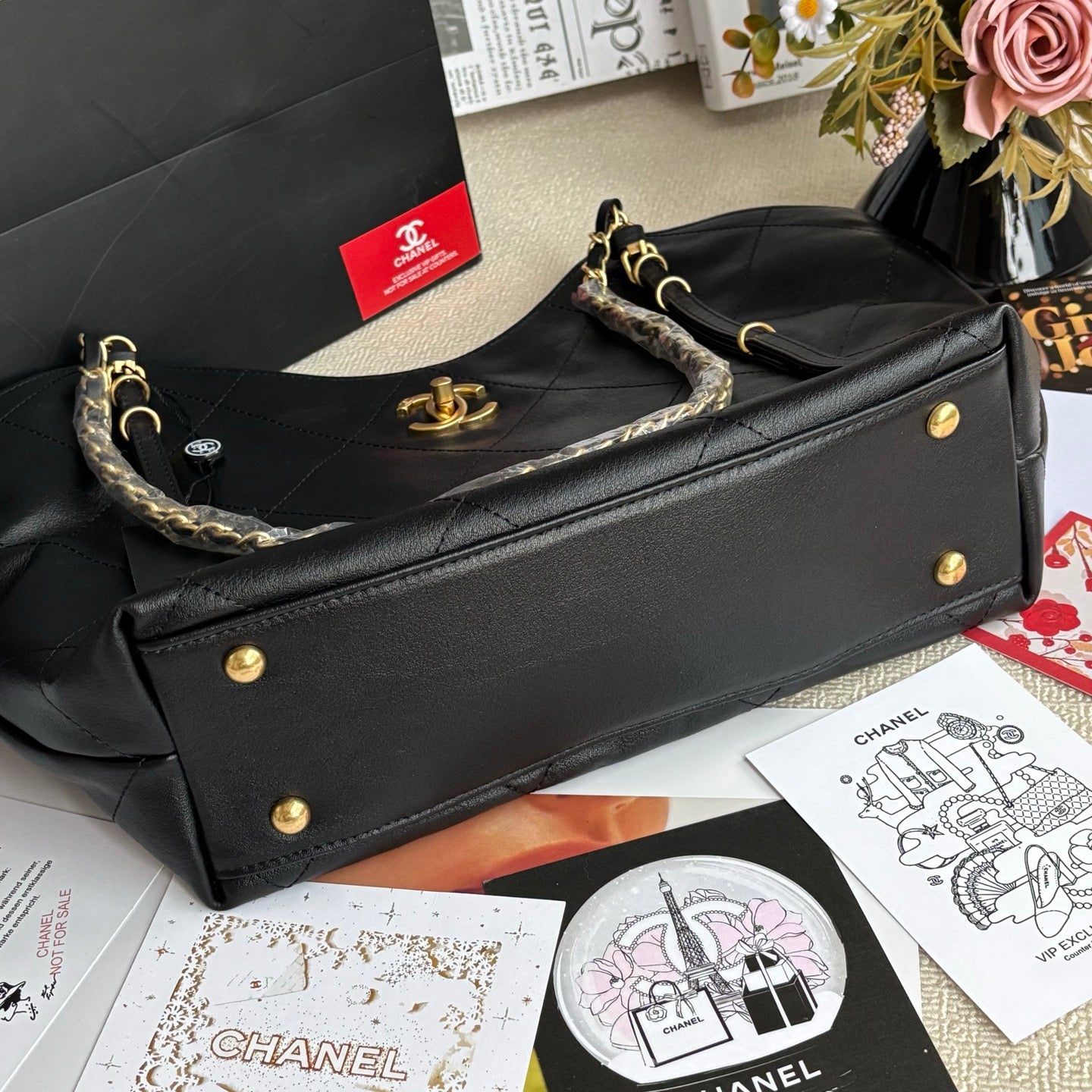 Black Soft Sheepskin Tote 25S 30x12x27