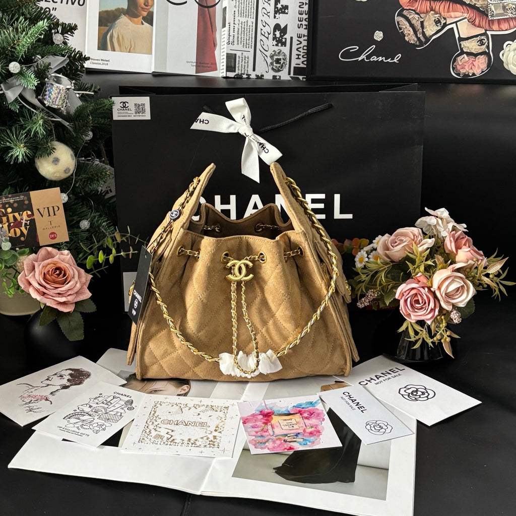 Sand Suede Calfskin Hobo Bag 25C Med