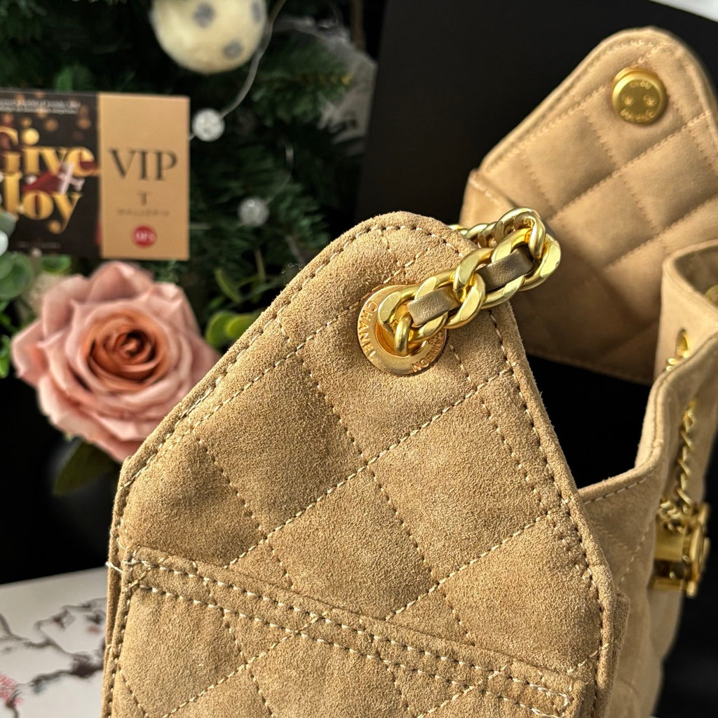 Sand Suede Calfskin Hobo Bag 25C Med