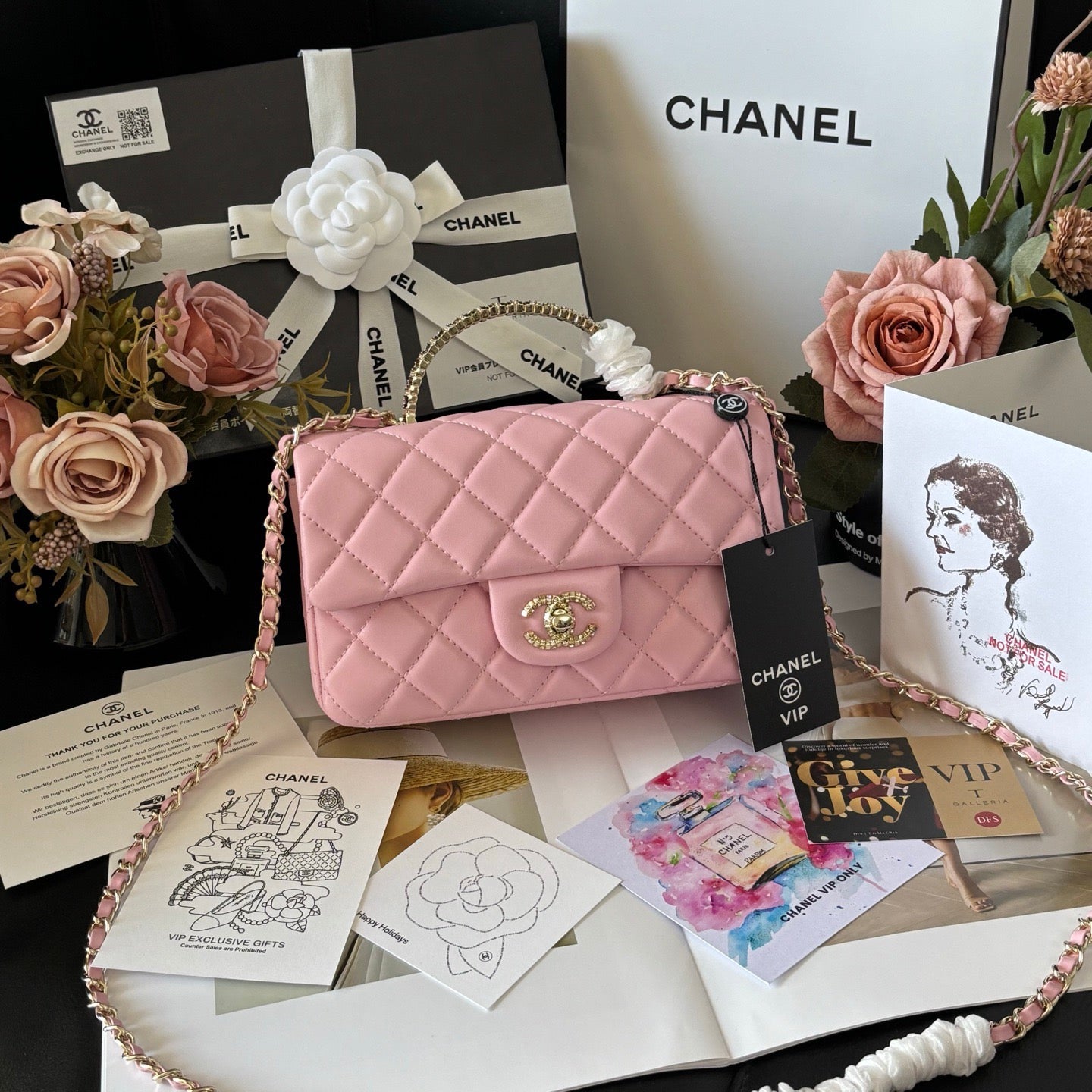 Pink Quilted Leather top Handle Flap bag