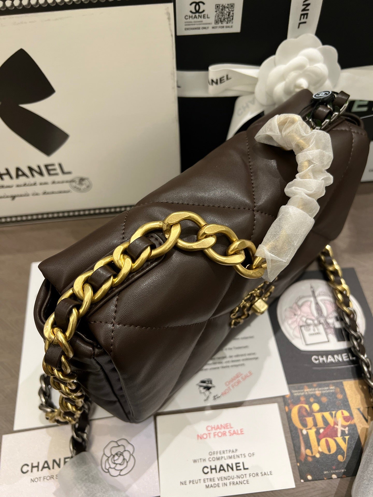 Brown Lambskin Quilted 19 Bag 25cm