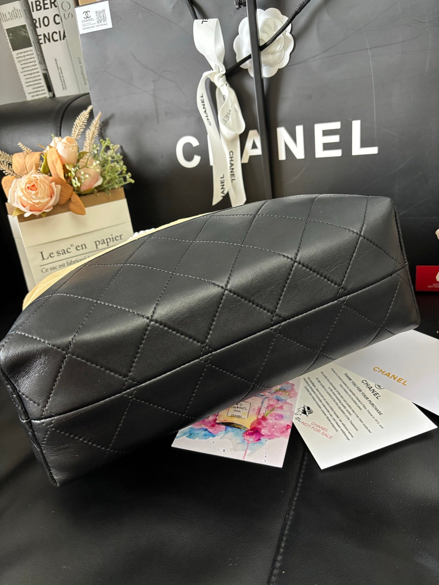 Suede Calfskin Shiny Lambskin Quilted Small Shopping Bag Caramel Black Lovely Pink Cherry