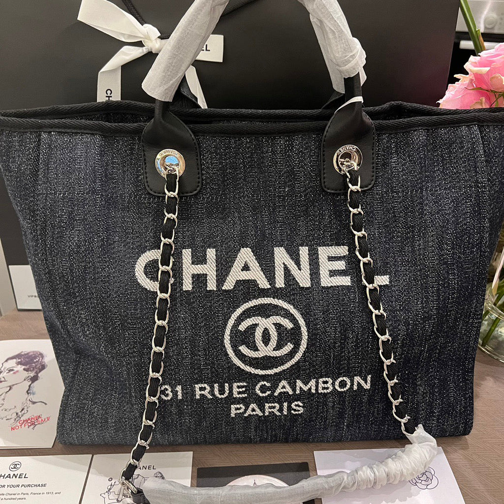 Denim Large Beach Tote with Straps Lovely Pink Cherry