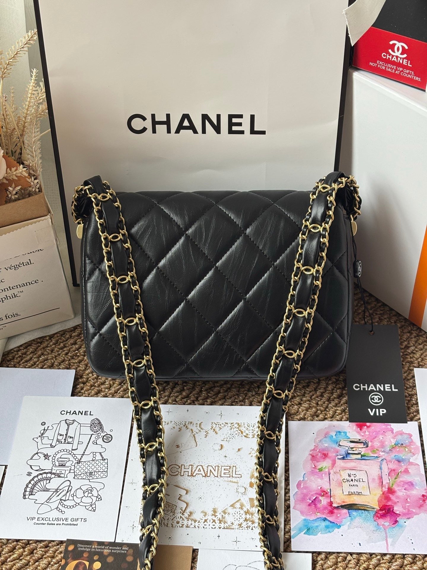 Black Lambskin Vintage Style Flap Bag