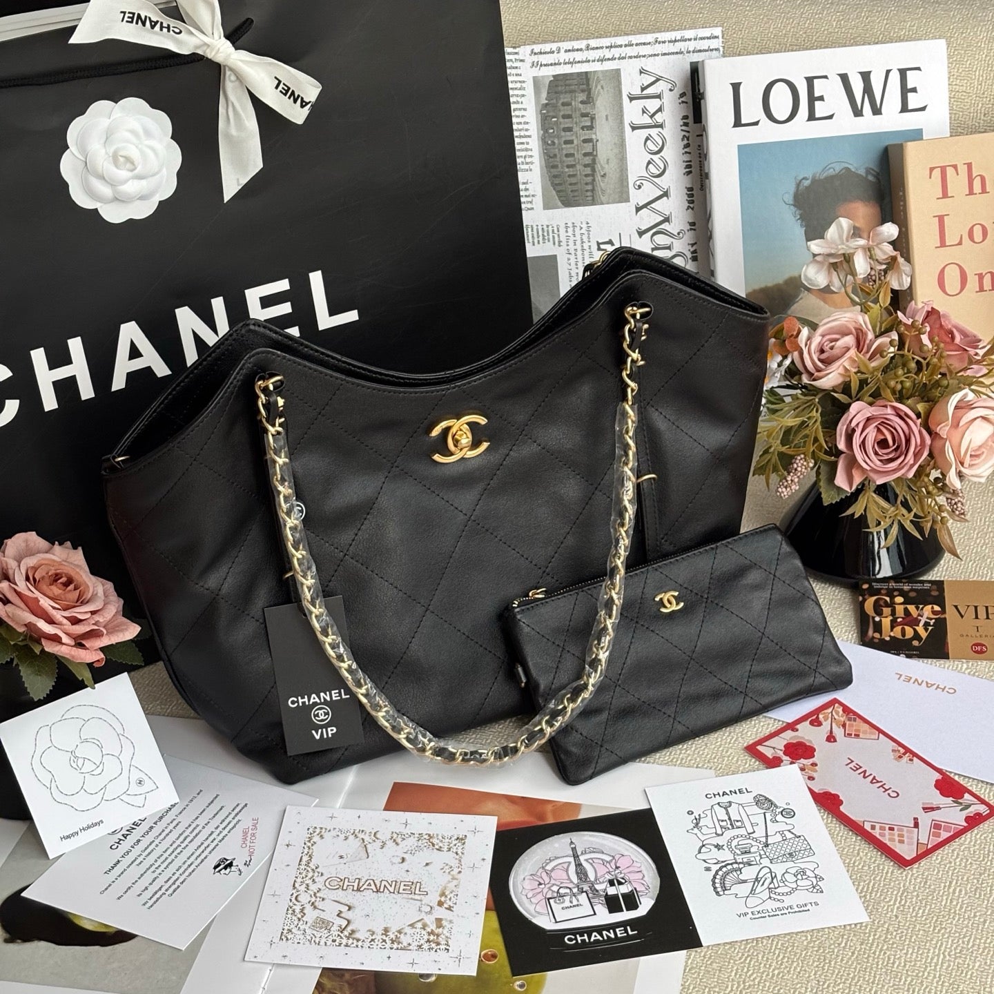 Black Soft Sheepskin Tote 25S 30x12x27