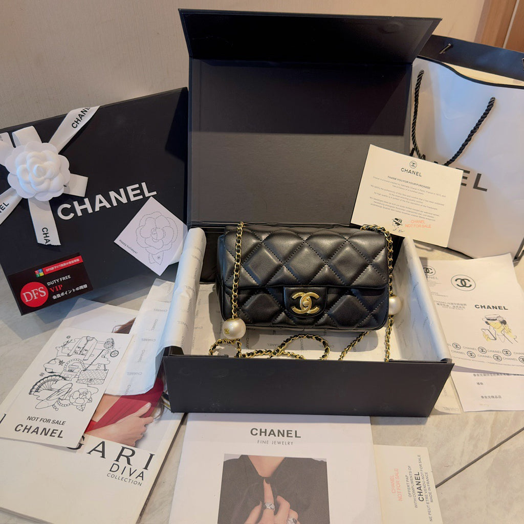 Sheepskin Double Pearl Flap Bag S