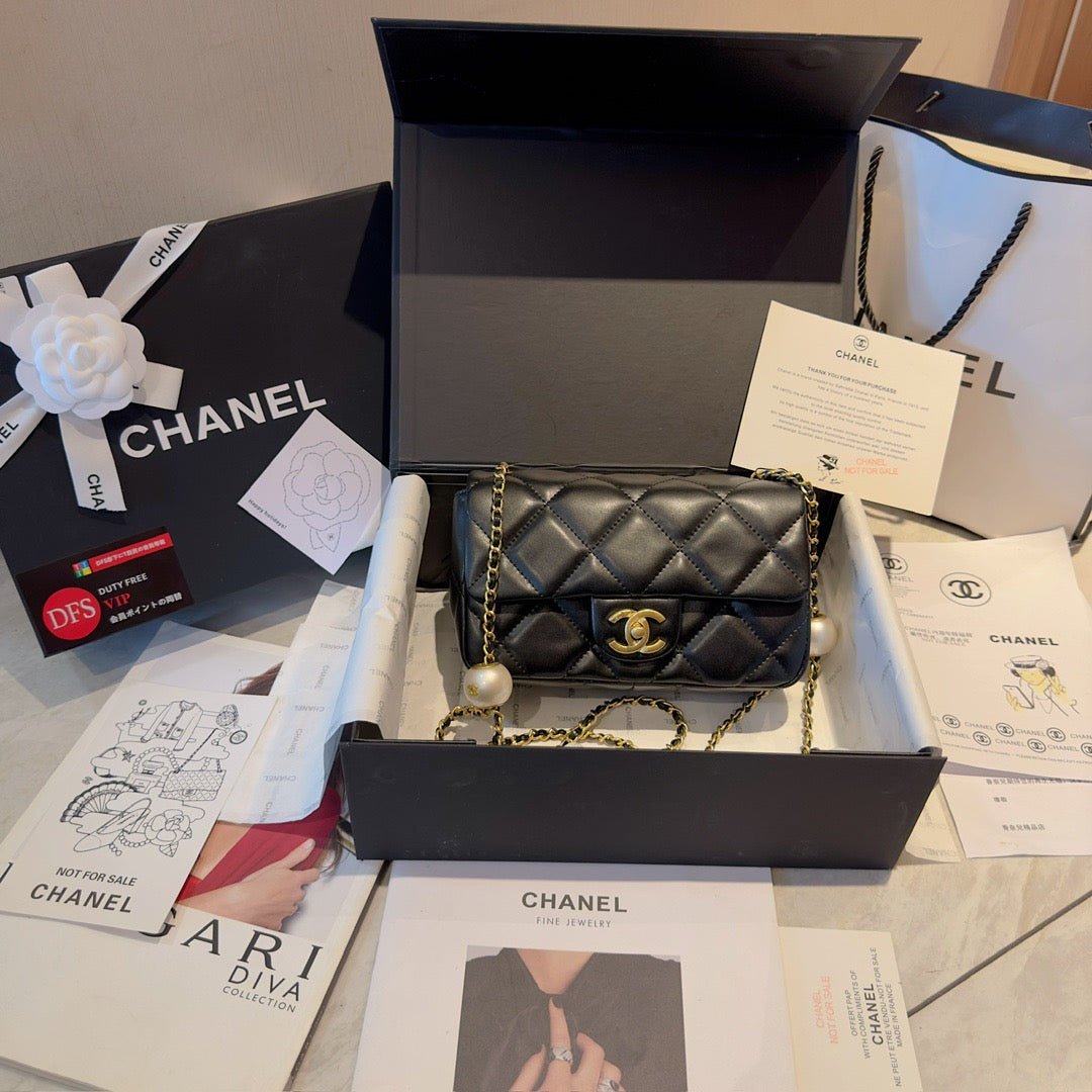 Sheepskin Double Pearl Flap Bag S