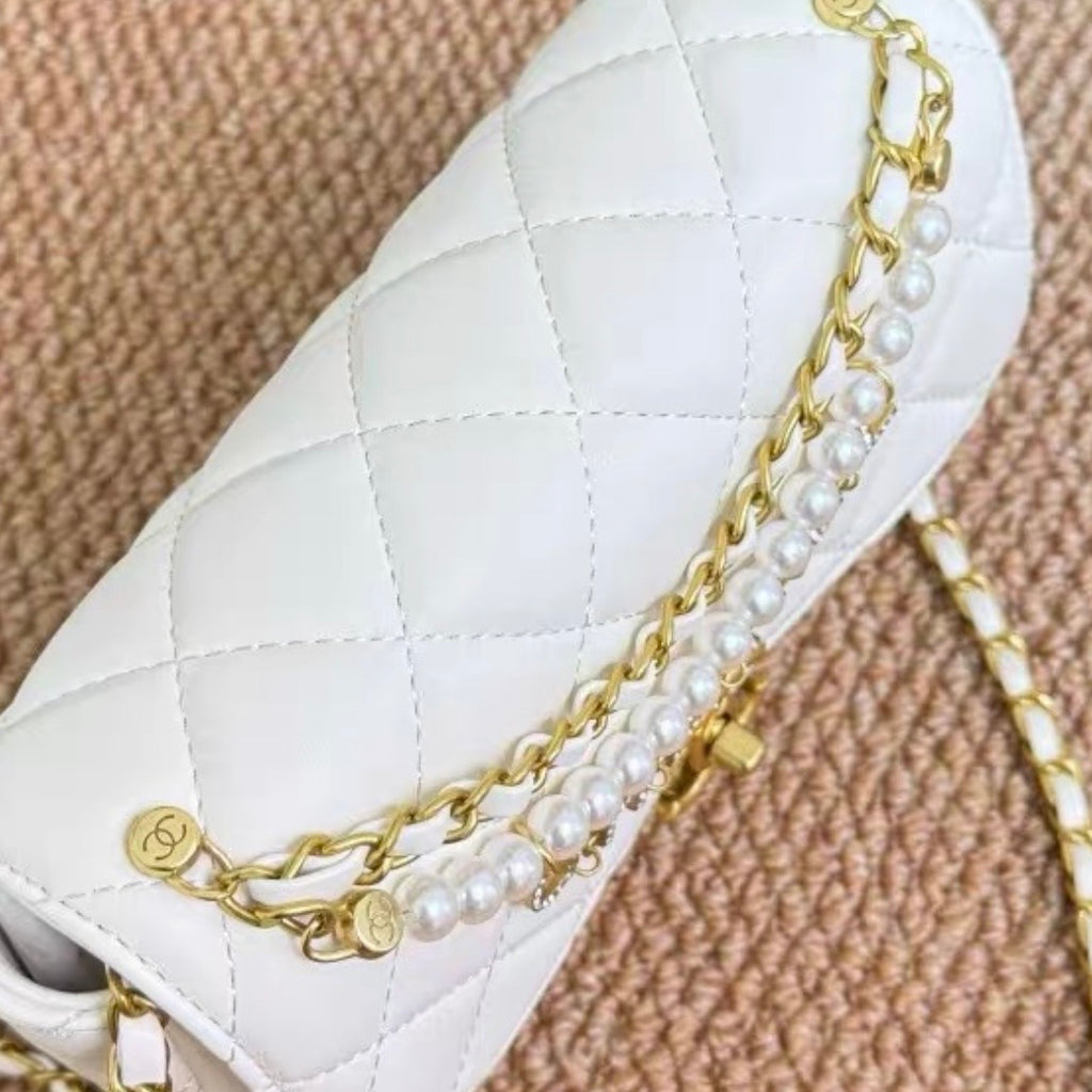 Medium Flap Bag with Pearl Chain