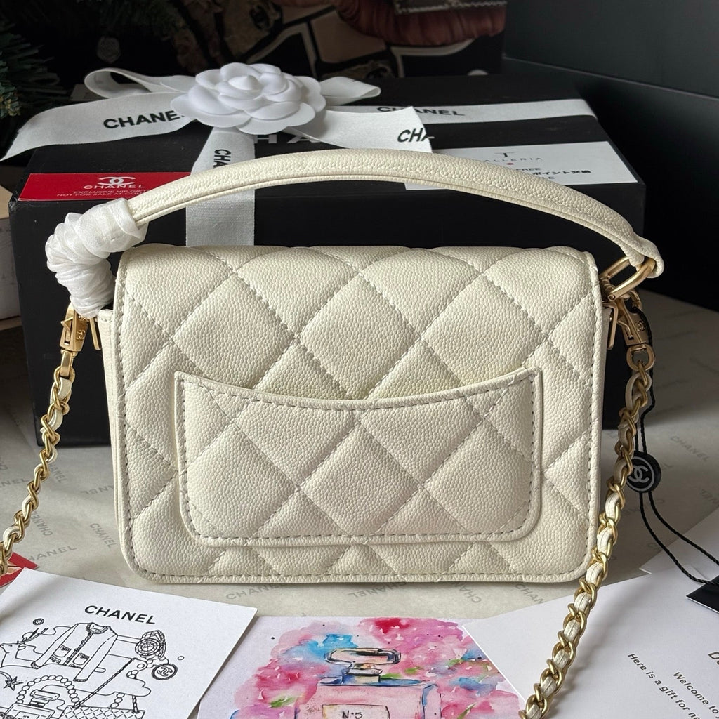 Cream Caviar Calfskin Leather 24K Mini Lovely Pink Cherry