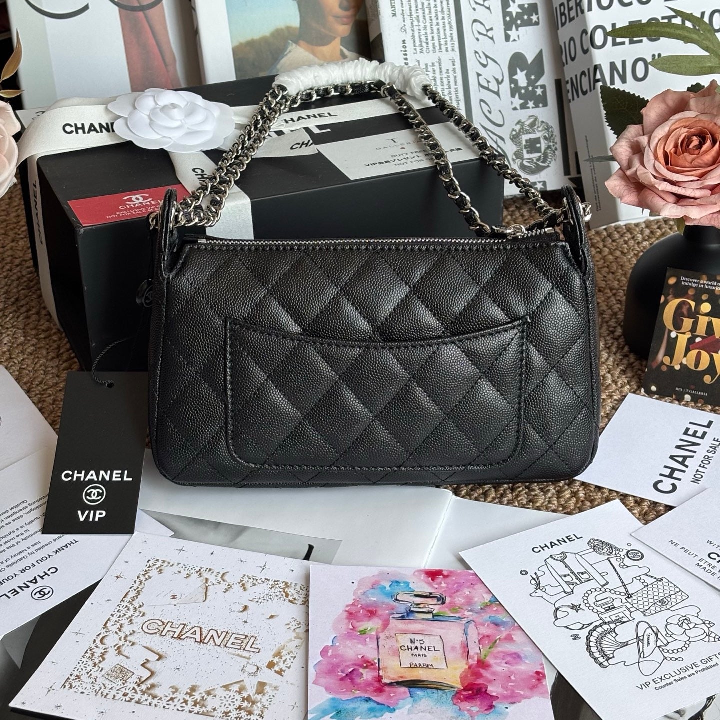 Black 25B Leather shoulder | Crossbody Bag 22x13cm