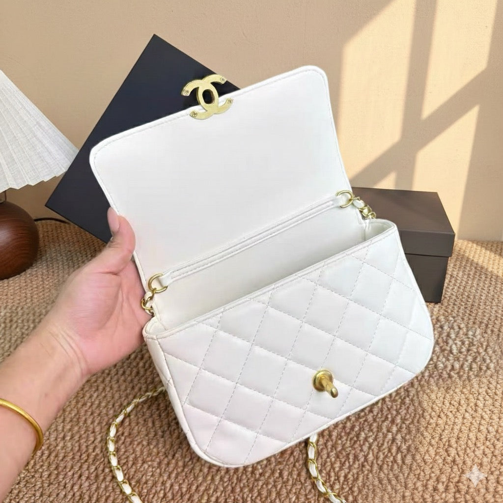 Medium Flap Bag with Pearl Chain