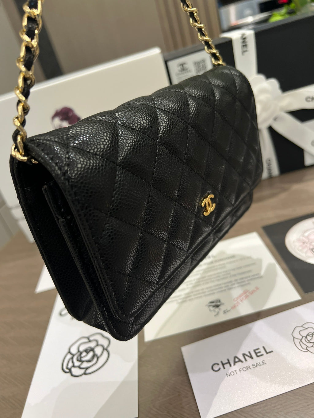 Leather Caviar WOC in Golden Strap