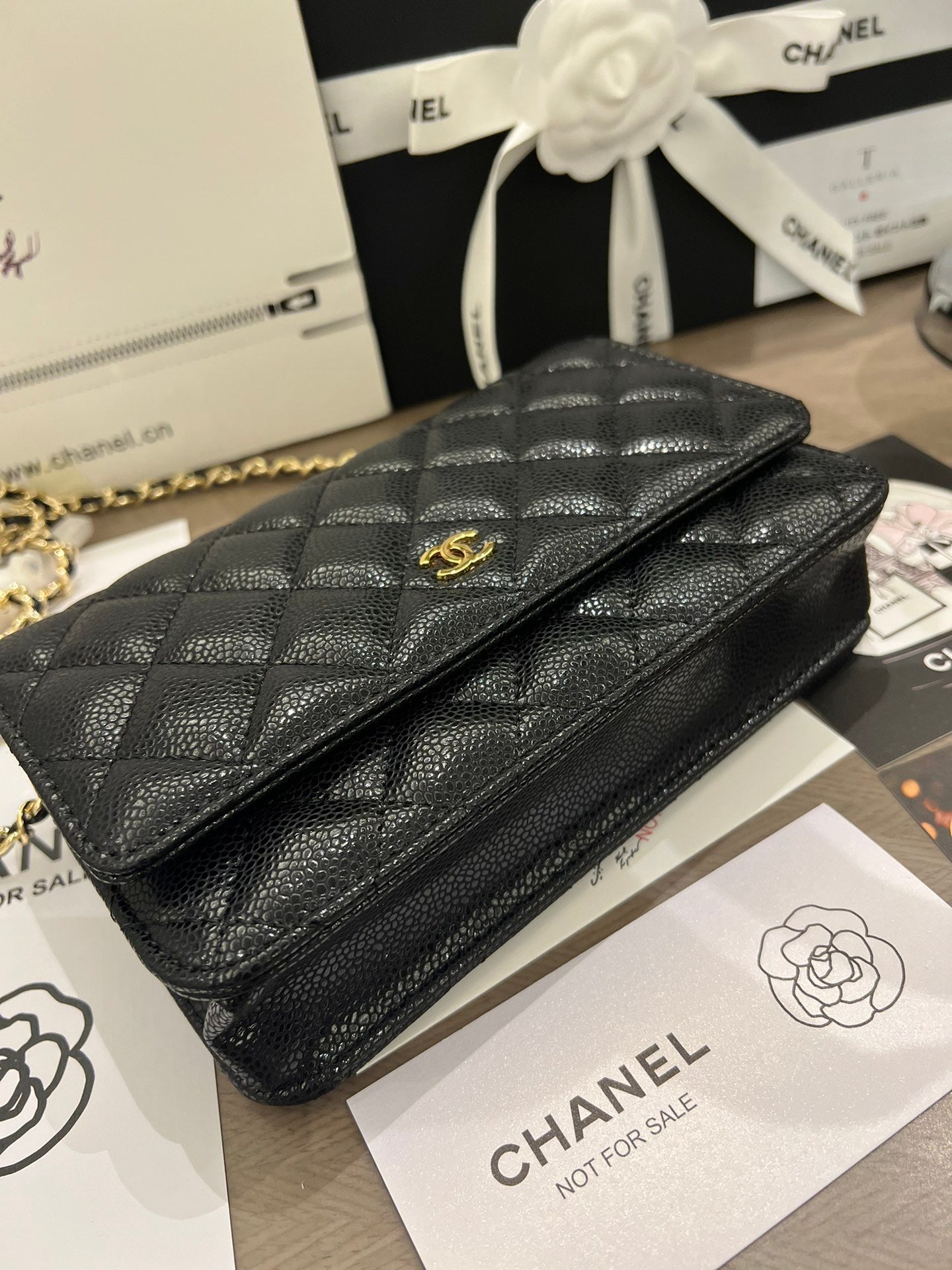 Leather Caviar WOC in Golden Strap