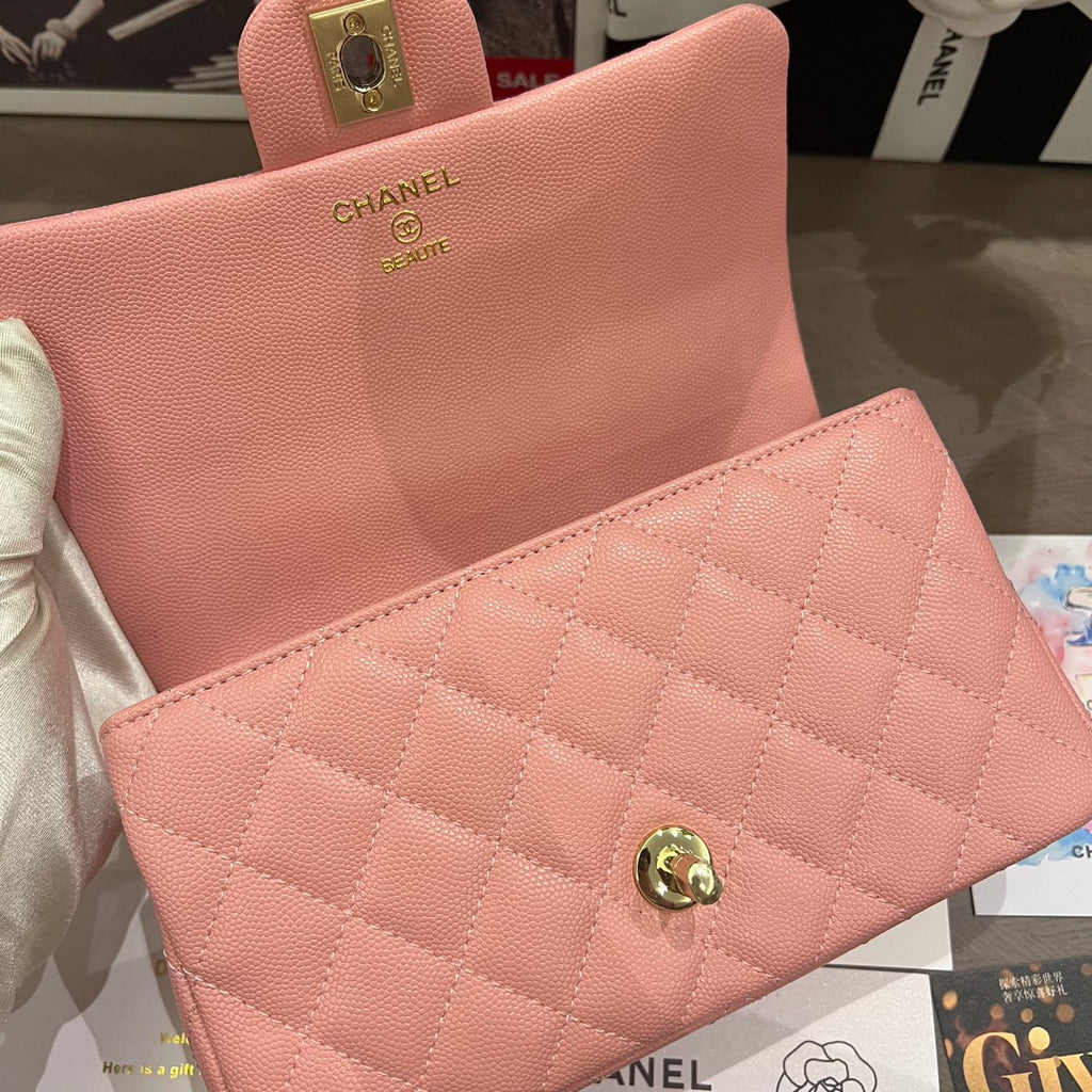 Pink Sheepskin 24A Handle Flap Bag