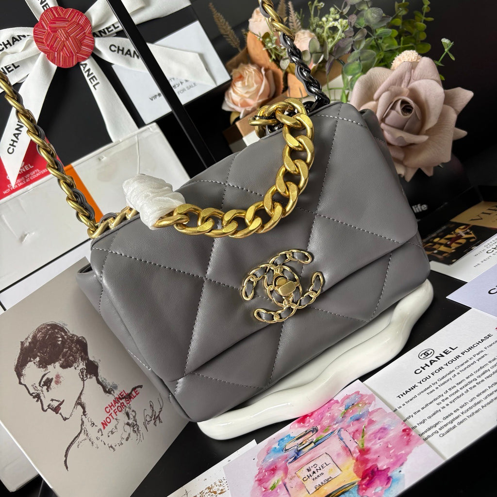 Grey Lambskin 19 Bag 20cm