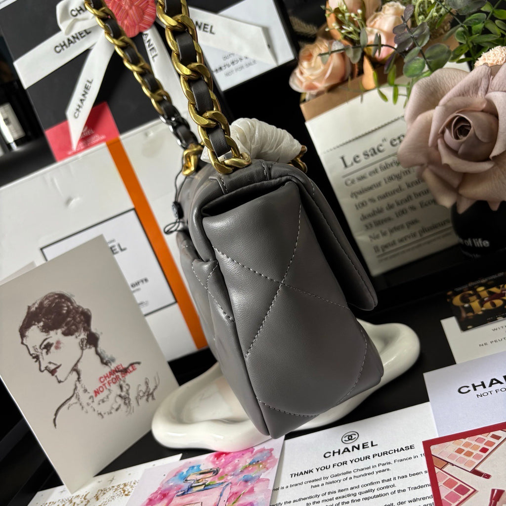 Grey Lambskin 19 Bag 20cm