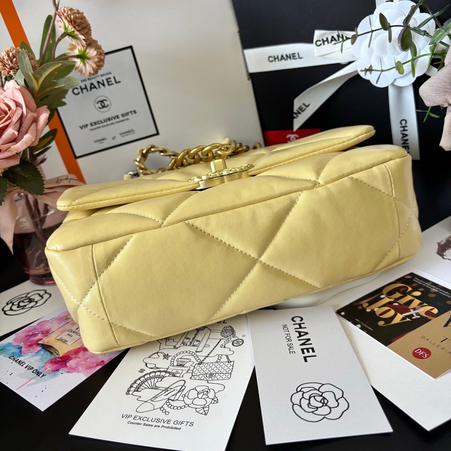 Yellow Lambskin Quilted 19 Bag 25cm