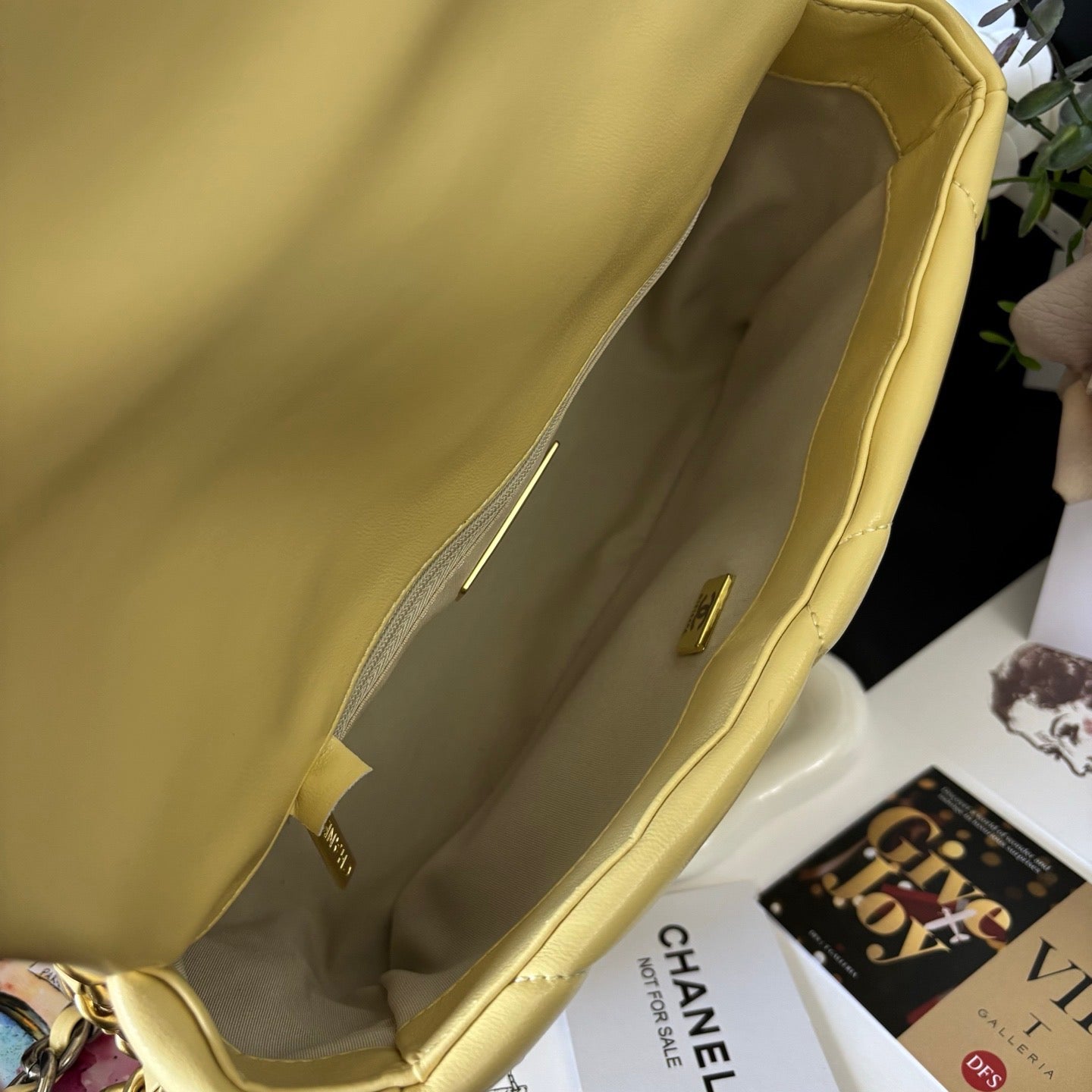 Yellow Lambskin Quilted 19 Bag 25cm