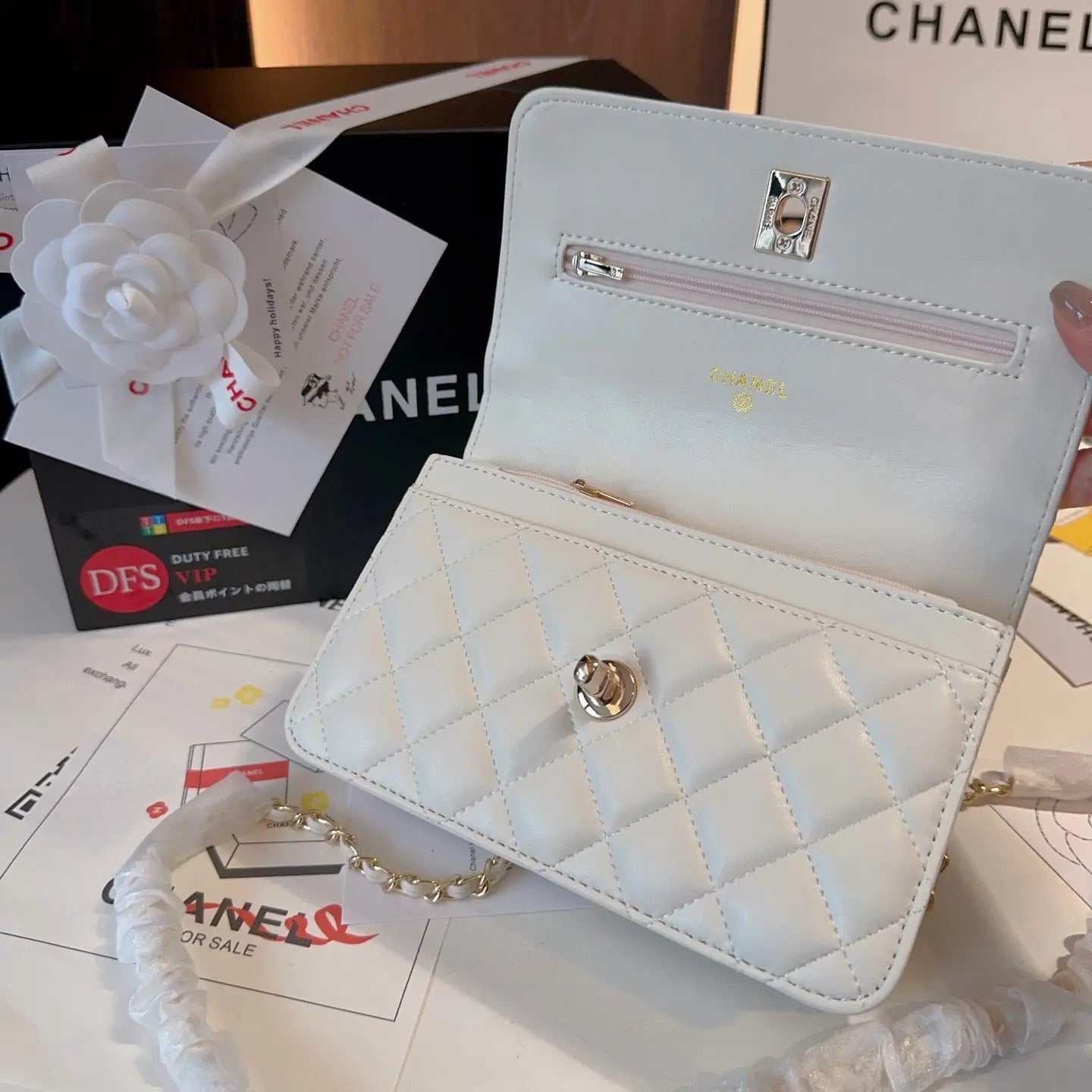 White Sheepskin Woc Bag With Charm Lovely Pink Cherry