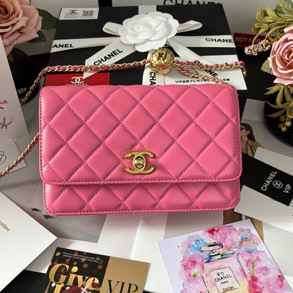 Pink Woc With Golden Ball Chain