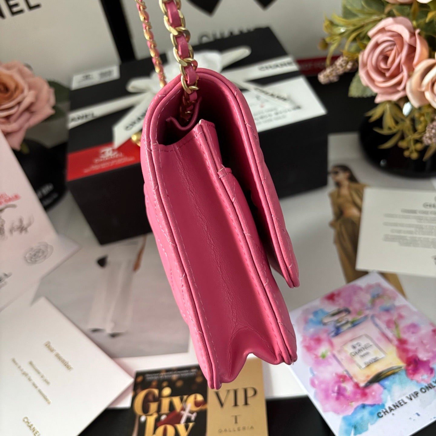 Pink Woc With Golden Ball Chain