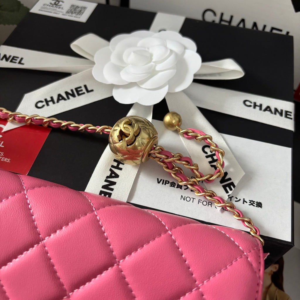 Pink Woc With Golden Ball Chain