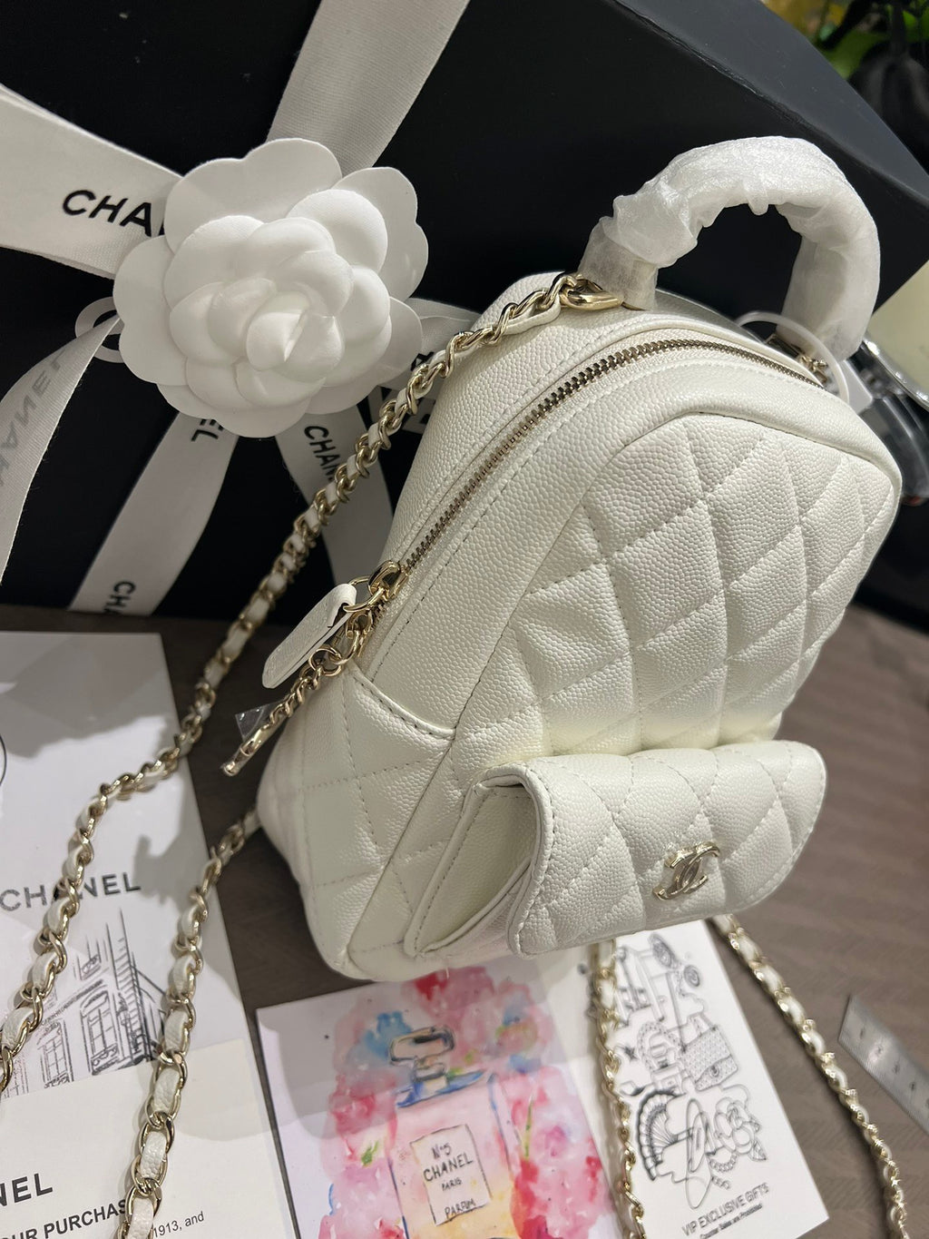 White Leather mini Backpack