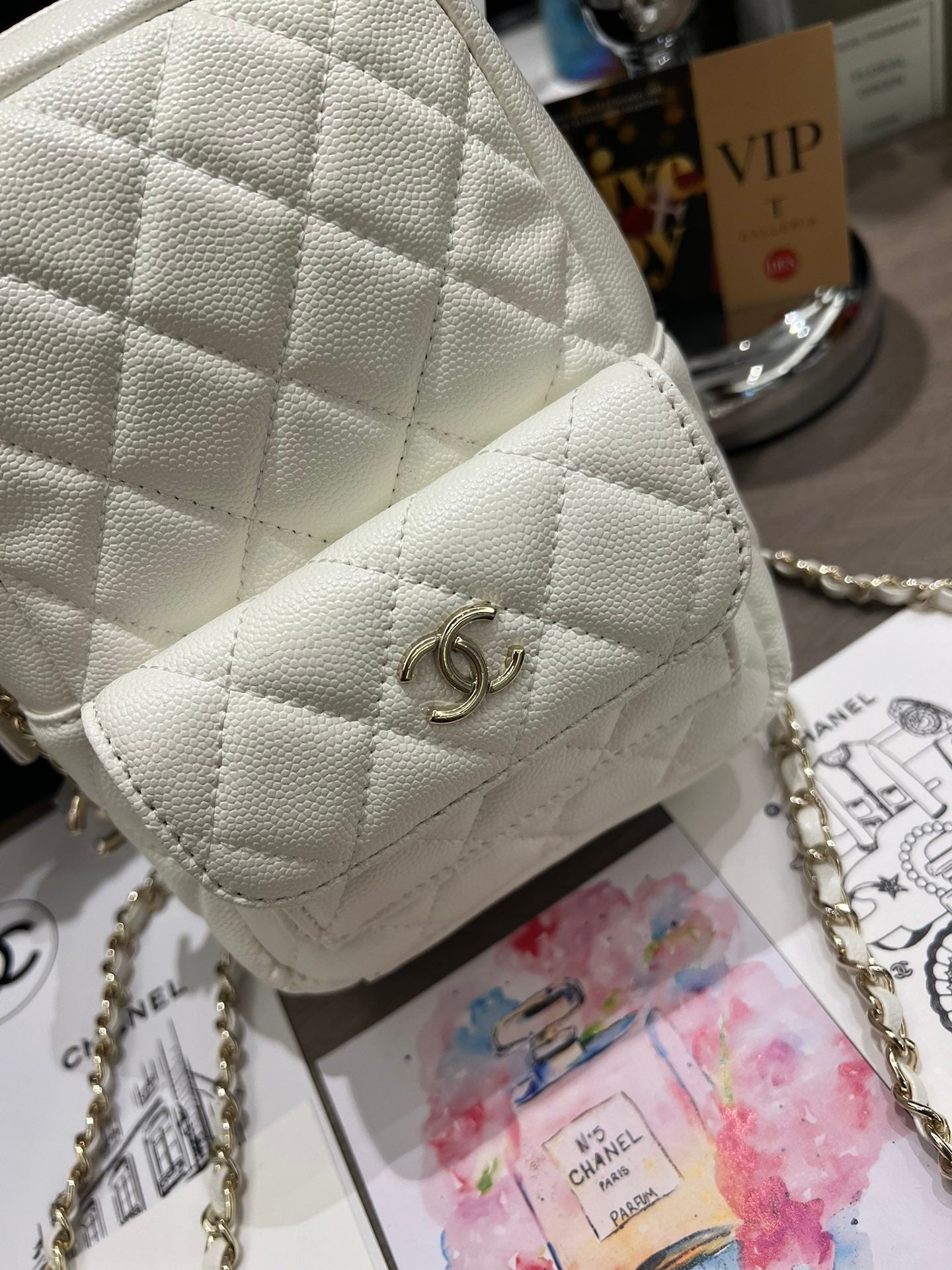 White Leather mini Backpack
