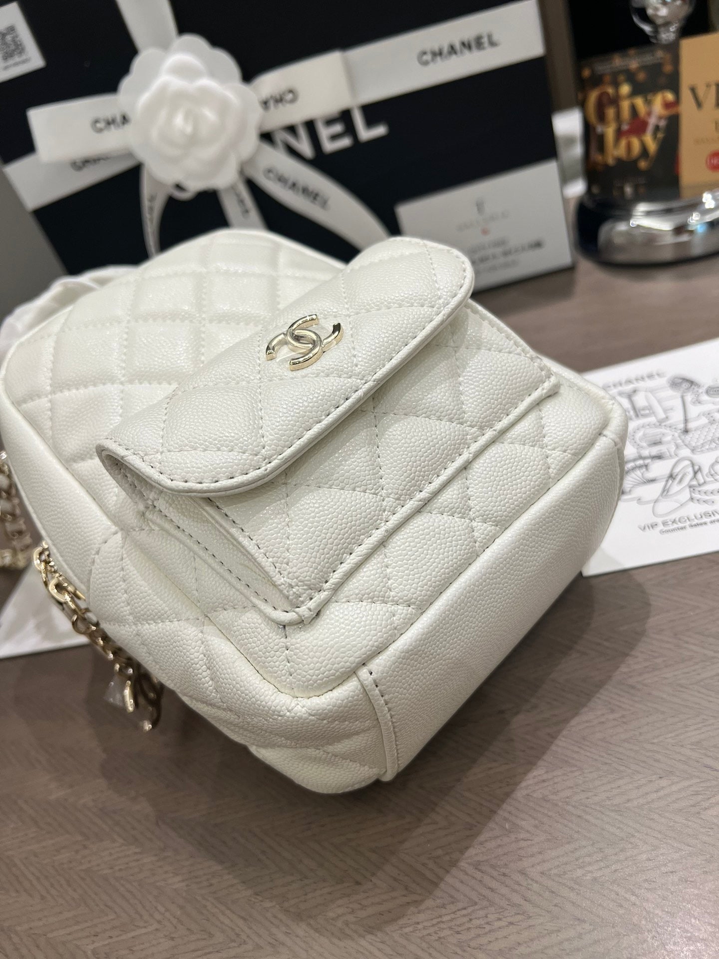 White Leather mini Backpack